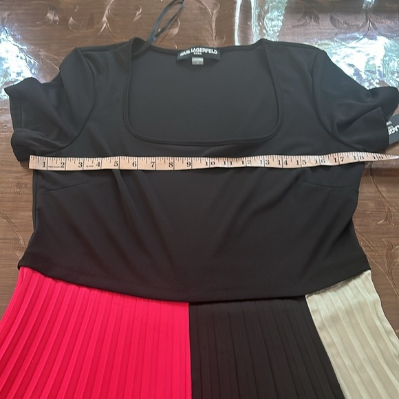 Karl Lagerfeld Black and Pink Pleated 
Satin  Color Block Dress - Picture 6 of 9